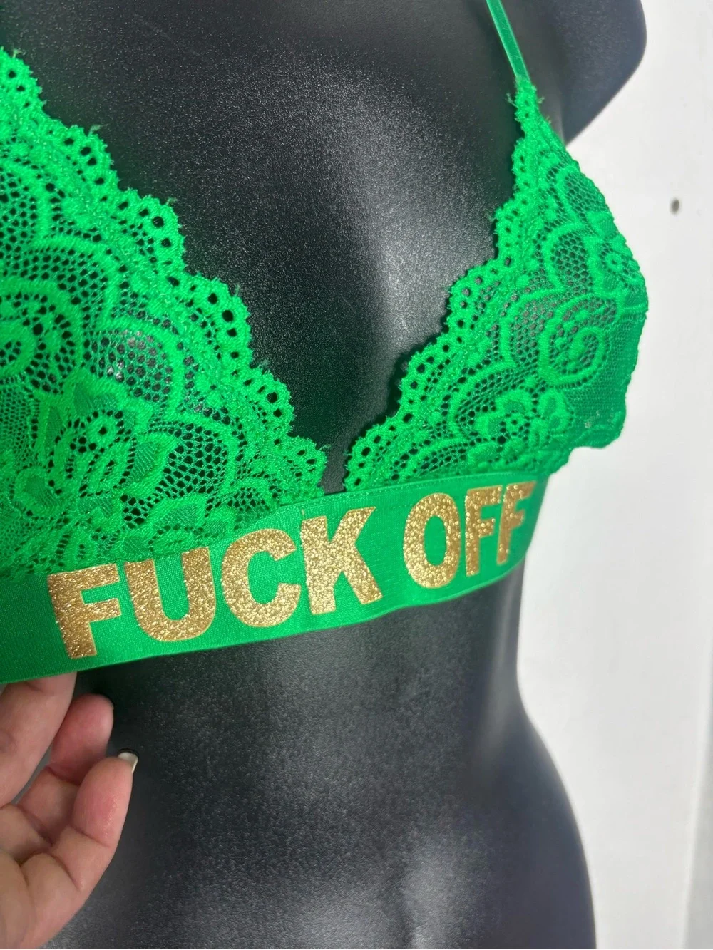Spencer’s women’s S/M green st Patrick’s lace bralette fck off racerback new
